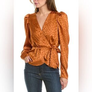 NWT Rachel Roy Wrap Blouse. Size: Medium Color: Burnt Orange Cheetah